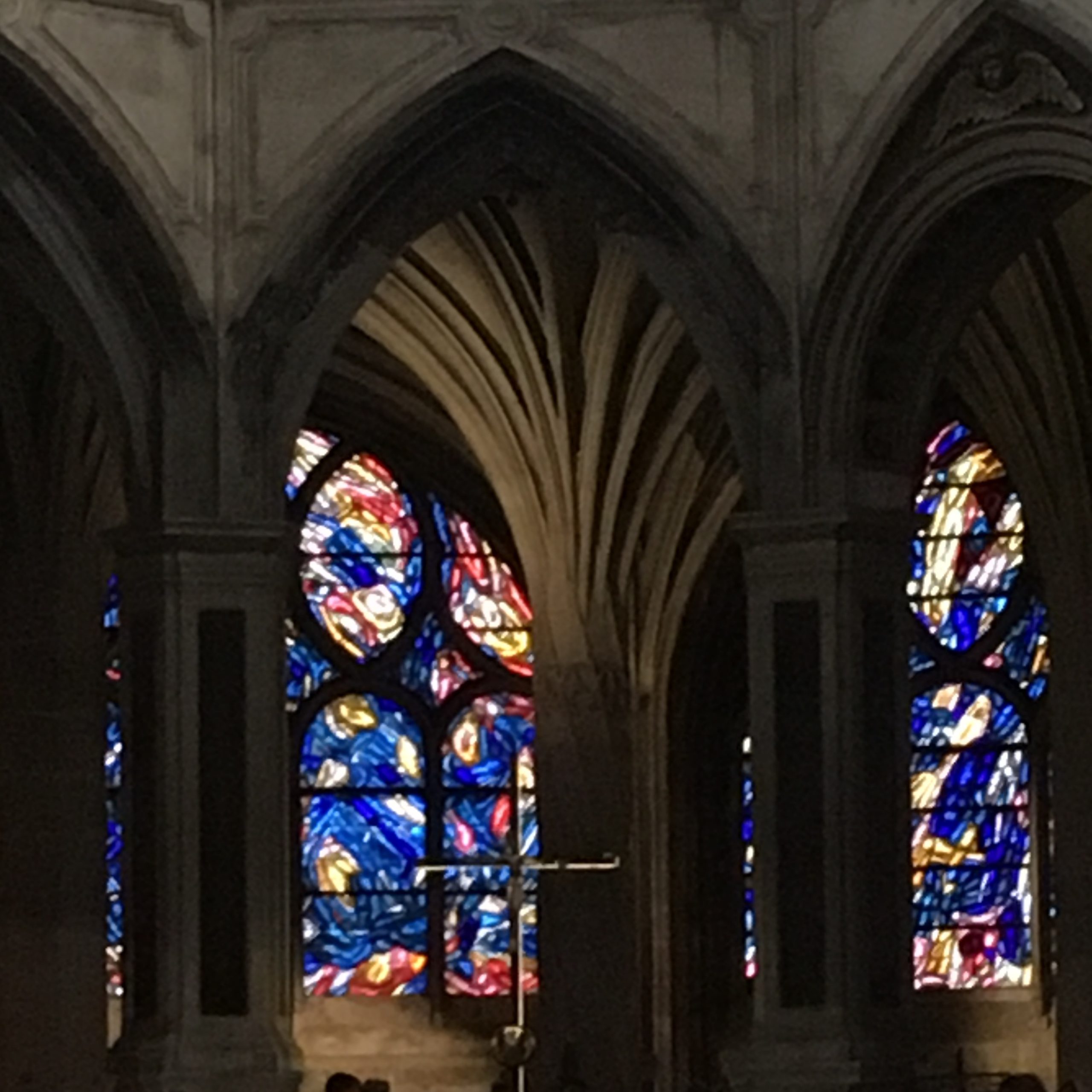 stained glass windows inside a church